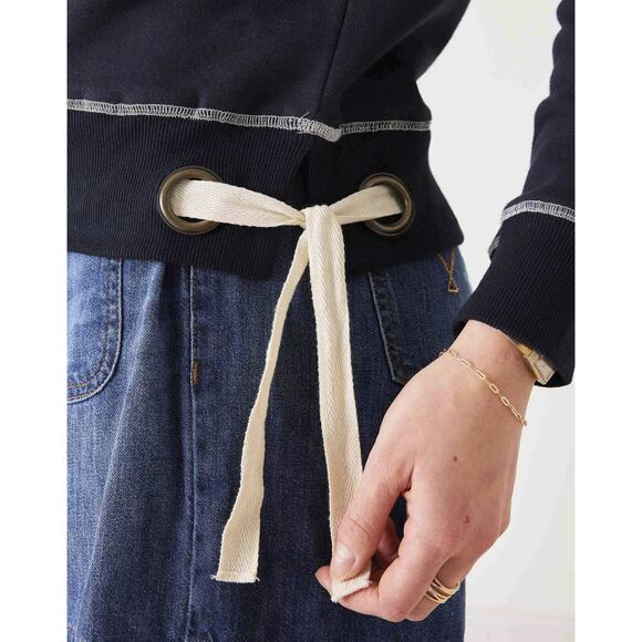 NWT Mersea Frenchie Tie Side Sweatshirt Crewneck Navy Blue Mer Sea Top Size XS - Picture 6 of 13